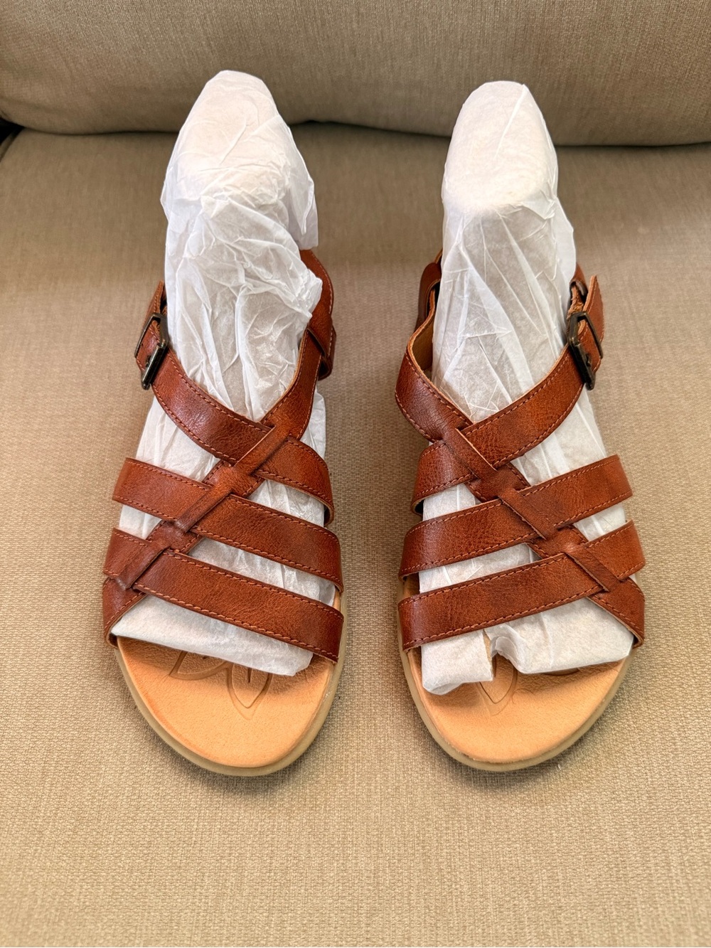 BECCA Tan Brown Strappy Leather Sandals